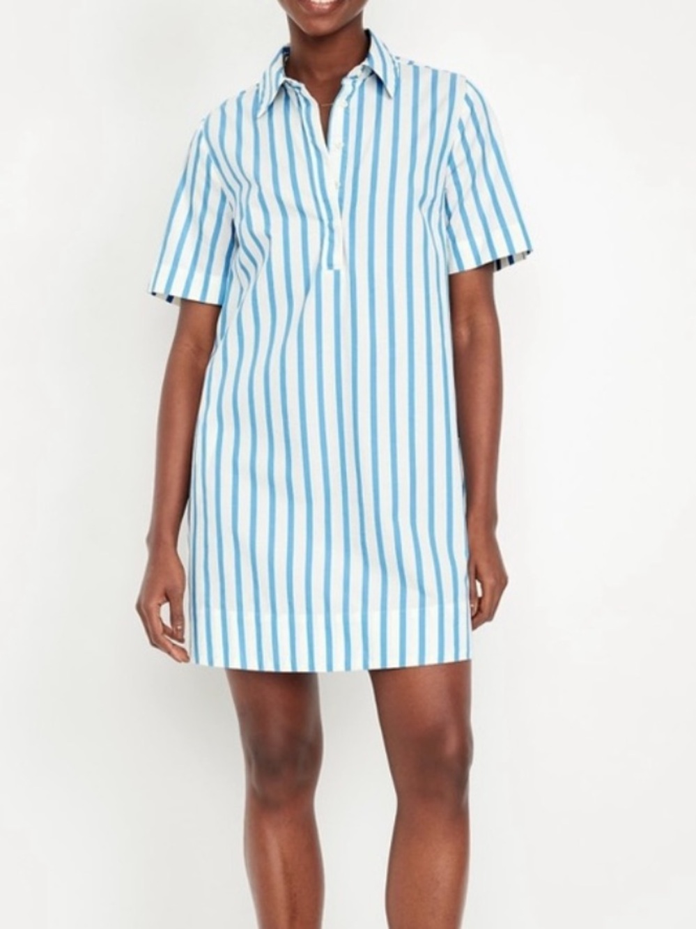 Old Navy Blue and White Vertical Stripe Mini Swing Shirt Dress with Pockets NWOT